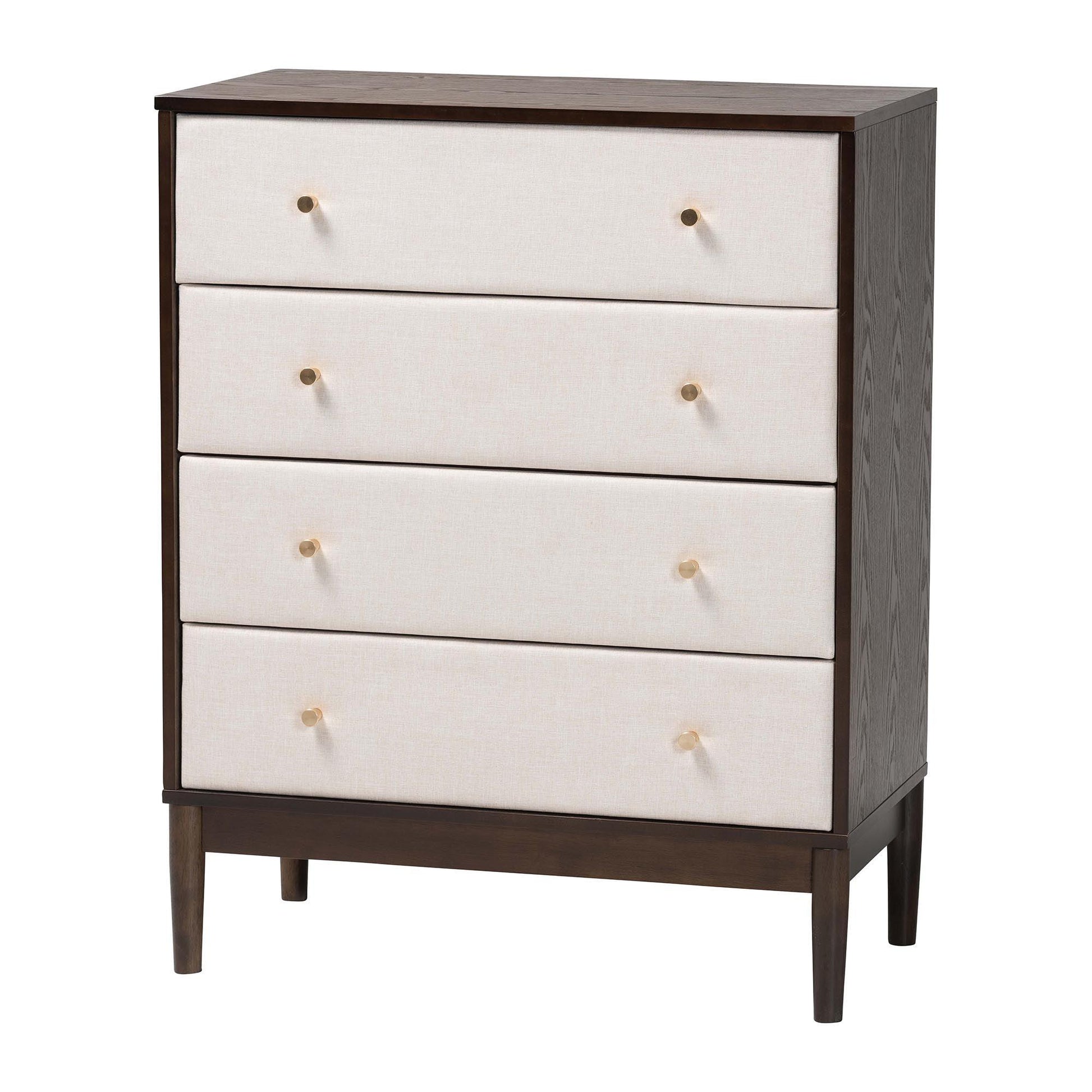 Baxton Studio Nikolai Mid-Century Beige Fabric and Wenge Brown Wood 4-Drawer Chest FredCo