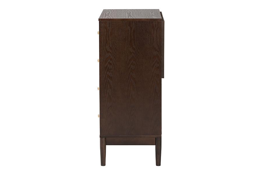 Baxton Studio Nikolai Mid-Century Beige Fabric and Wenge Brown Wood 4-Drawer Chest FredCo