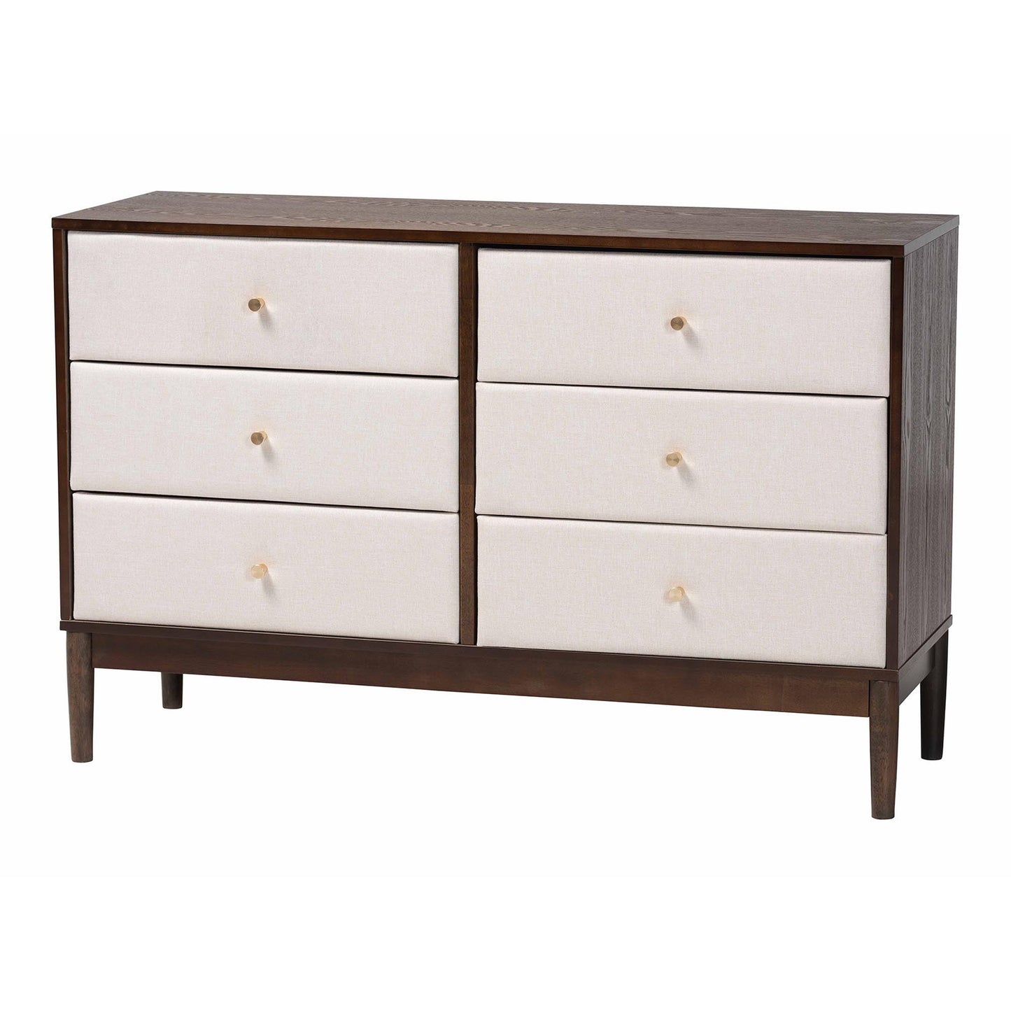 Baxton Studio Nikolai Mid-Century Beige Fabric and Wenge Brown Wood 6-Drawer Dresser FredCo