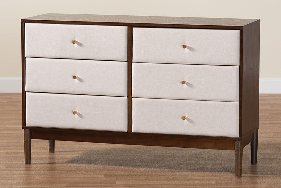 Baxton Studio Nikolai Beige Fabric and Wenge Brown Wood 6-Drawer Dresser