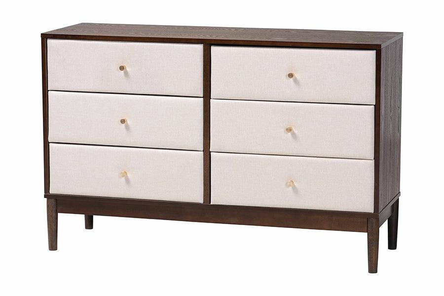 Baxton Studio Nikolai Mid-Century Channel Tufted Beige Fabric and Wenge Brown Wood 4-Piece Queen Bedroom Set FredCo