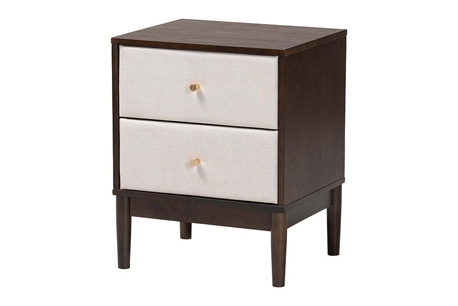 Baxton Studio Nikolai Mid-Century Channel Tufted Beige Fabric and Wenge Brown Wood 4-Piece Queen Bedroom Set FredCo
