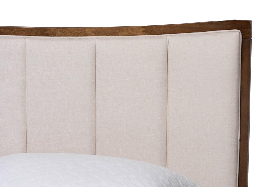 Baxton Studio Nikolai Mid-Century Channel Tufted Beige Fabric and Wenge Brown Wood 5-Piece Queen Bedroom Set FredCo