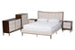 Baxton Studio Nikolai Mid-Century Channel Tufted Beige Fabric and Wenge Brown Wood 5-Piece Queen Bedroom Set FredCo