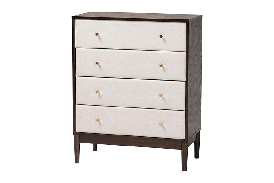 Baxton Studio Nikolai Mid-Century Channel Tufted Beige Fabric and Wenge Brown Wood 5-Piece Queen Bedroom Set FredCo