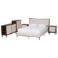 Baxton Studio Nikolai Mid-Century Channel Tufted Beige Fabric and Wenge Brown Wood 5-Piece Queen Bedroom Set FredCo