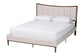 Baxton Studio Nikolai Mid-Century Channel Tufted Beige Fabric and Wenge Brown Wood Queen Bed FredCo