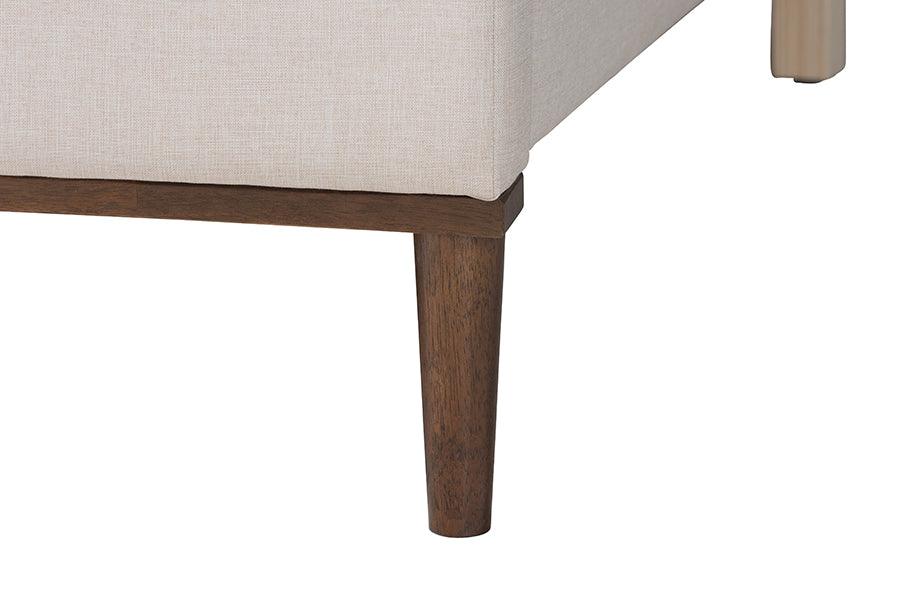 Baxton Studio Nikolai Mid-Century Channel Tufted Beige Fabric and Wenge Brown Wood Queen Bed FredCo