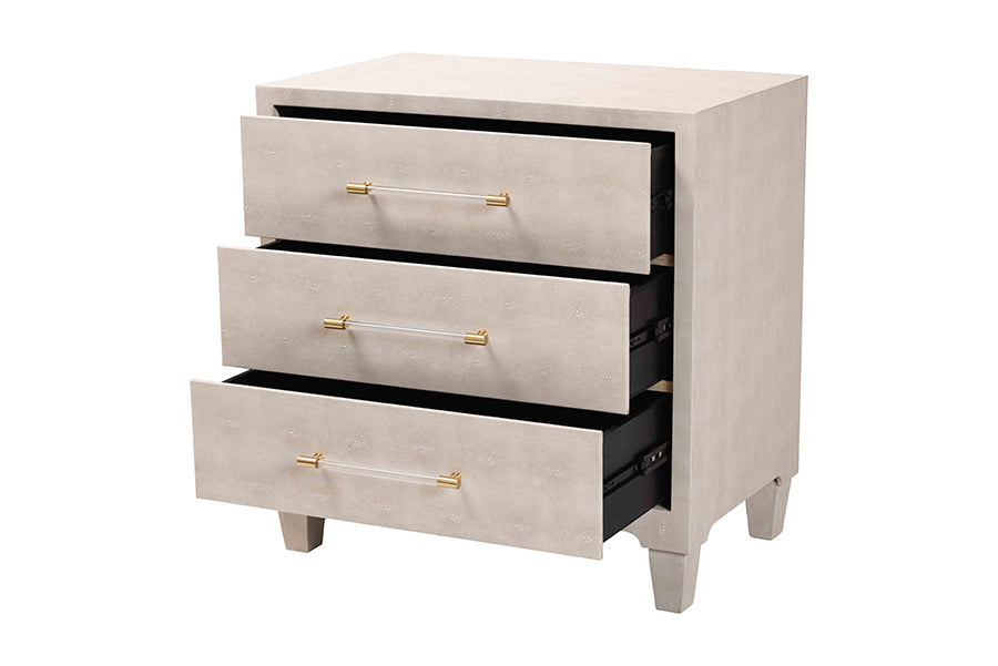 Baxton Studio Nira Modern Beige Faux Shagreen 3-Drawer Storage Cabinet FredCo