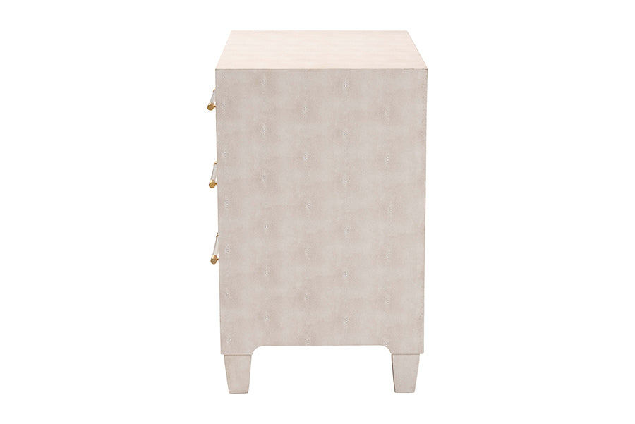 Baxton Studio Nira Modern Beige Faux Shagreen 3-Drawer Storage Cabinet FredCo