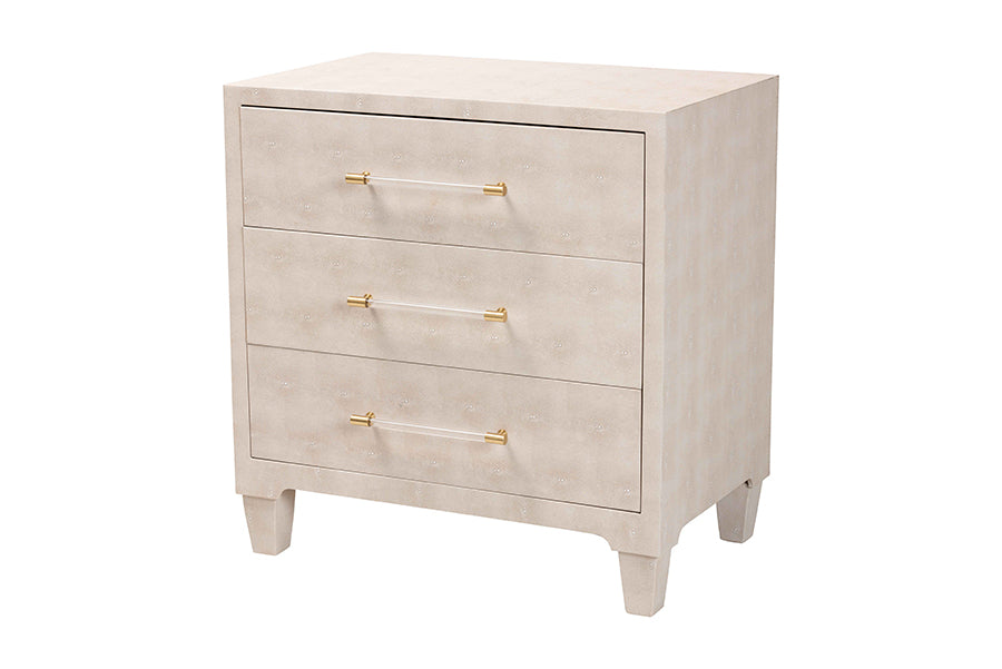 Baxton Studio Nira Modern Beige Faux Shagreen 3-Drawer Storage Cabinet FredCo