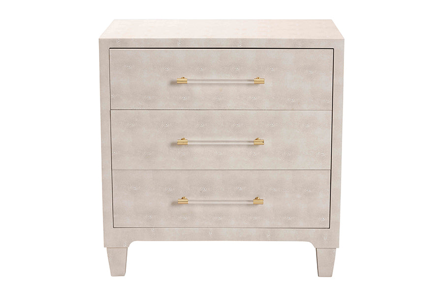 Baxton Studio Nira Modern Beige Faux Shagreen 3-Drawer Storage Cabinet FredCo