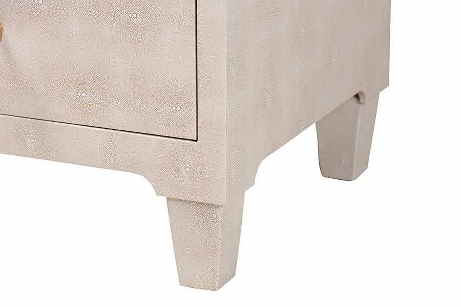 Baxton Studio Nira Modern Beige Faux Shagreen 3-Drawer Storage Cabinet FredCo