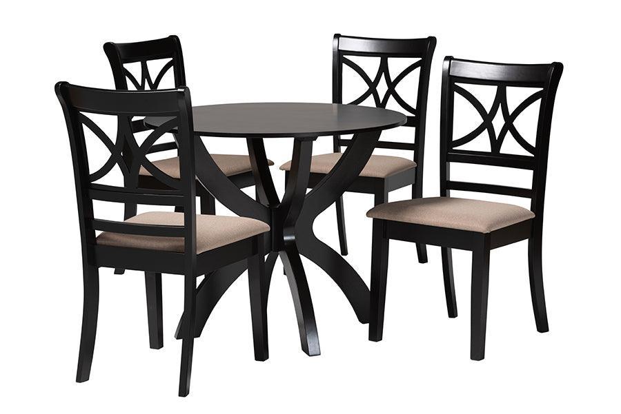 Baxton Studio Noemi Modern Beige Fabric and Dark Brown Finished Wood 5-Piece Dining Set FredCo