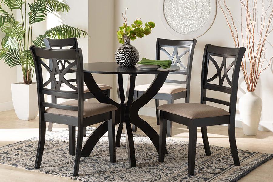 Baxton Studio Noemi Modern Beige Fabric and Dark Brown Finished Wood 5-Piece Dining Set FredCo