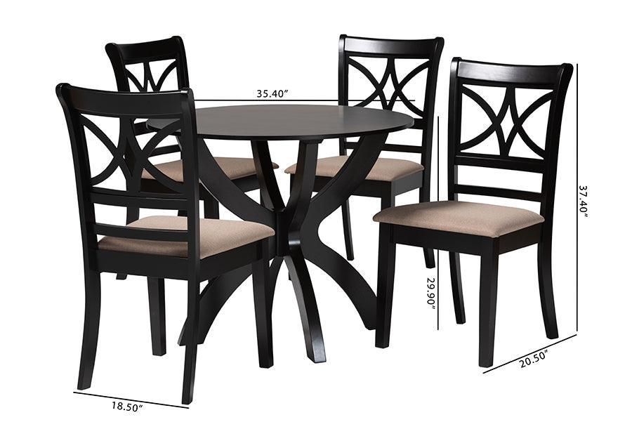 Baxton Studio Noemi Modern Beige Fabric and Dark Brown Finished Wood 5-Piece Dining Set FredCo