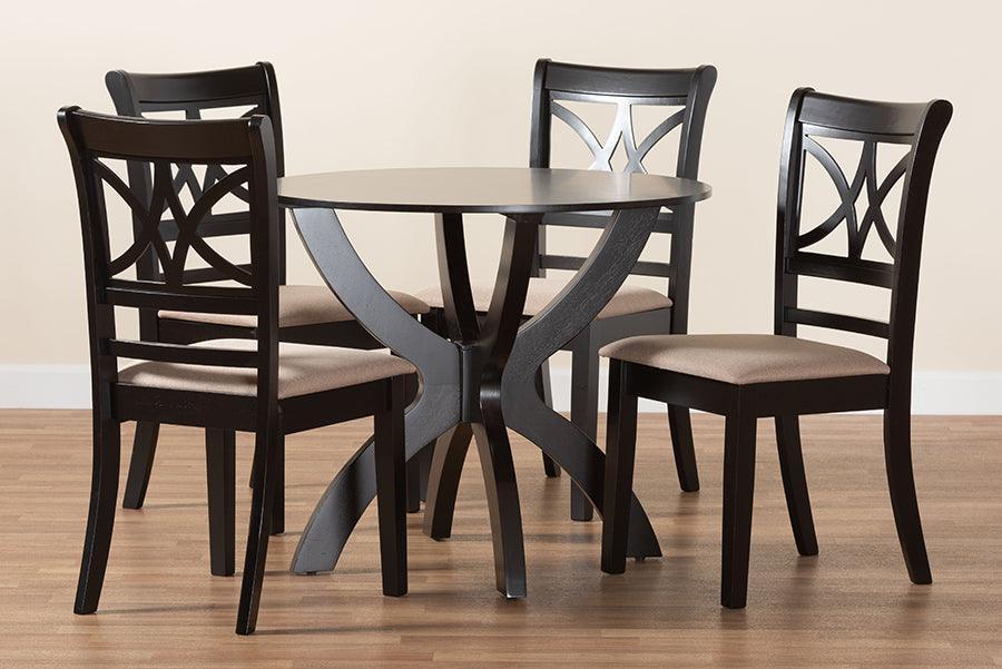 Baxton Studio Noemi Modern Beige Fabric and Dark Brown Finished Wood 5-Piece Dining Set FredCo