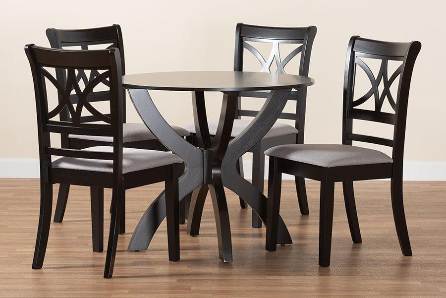 Baxton Studio Noemi Modern Grey Fabric and Dark Brown Finished Wood 5-Piece Dining Set FredCo
