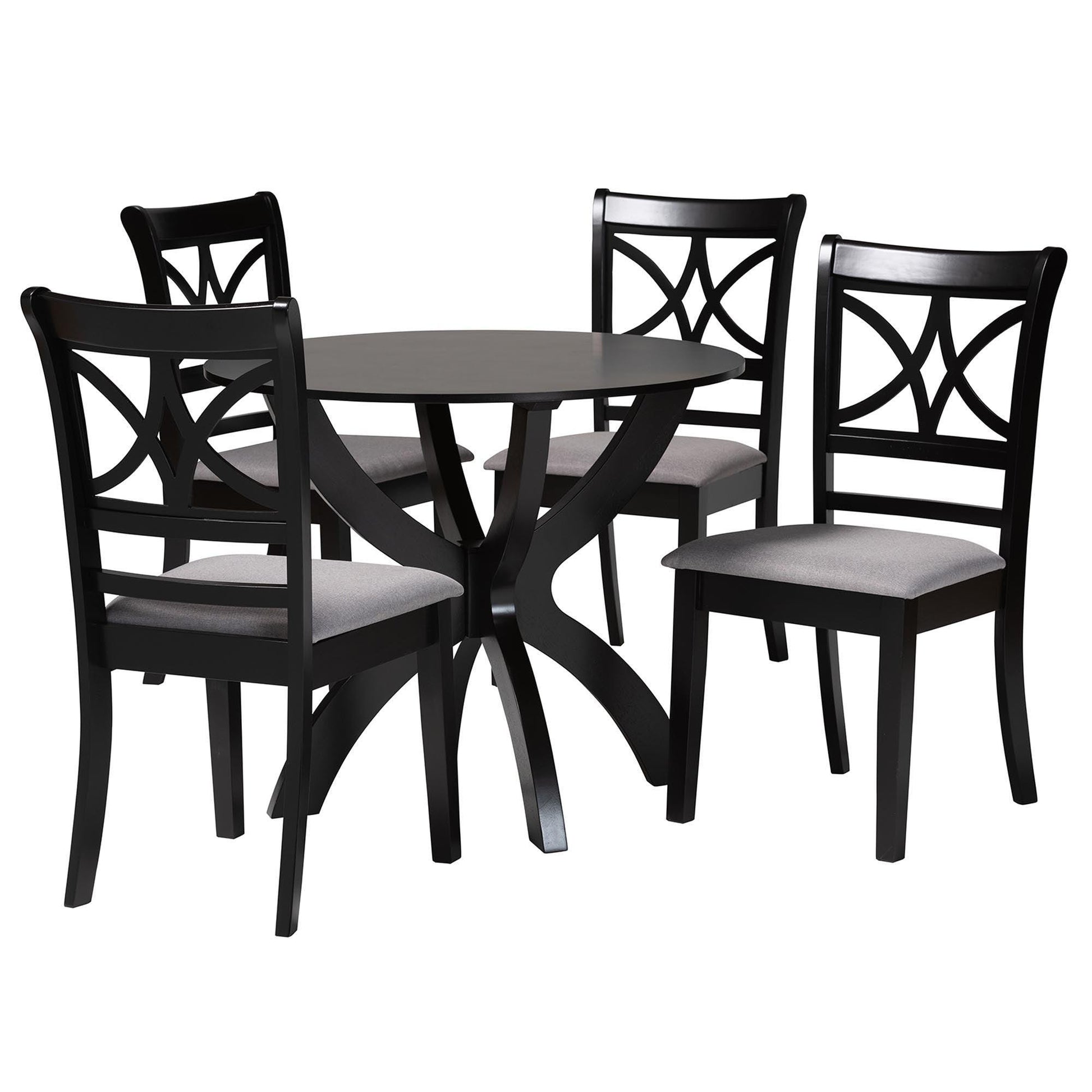 Baxton Studio Noemi Modern Grey Fabric and Dark Brown Finished Wood 5-Piece Dining Set FredCo
