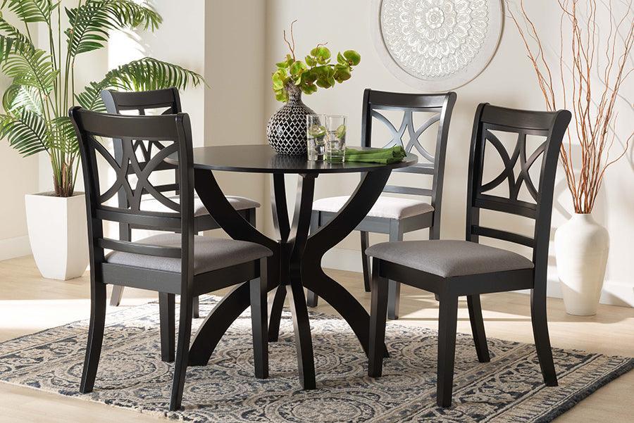Baxton Studio Noemi Modern Grey Fabric and Dark Brown Finished Wood 5-Piece Dining Set FredCo