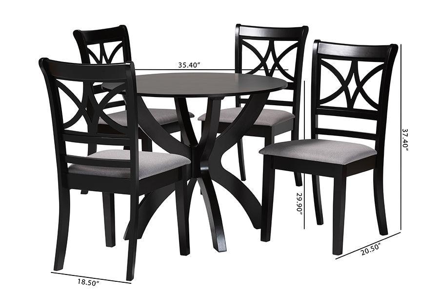 Baxton Studio Noemi Modern Grey Fabric and Dark Brown Finished Wood 5-Piece Dining Set FredCo
