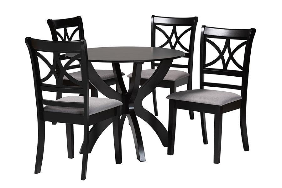 Baxton Studio Noemi Modern Grey Fabric and Dark Brown Finished Wood 5-Piece Dining Set FredCo