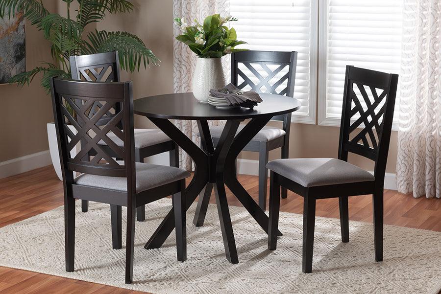 Baxton Studio Norah Modern Grey Fabric and Dark Brown Finished Wood 5-Piece Dining Set FredCo