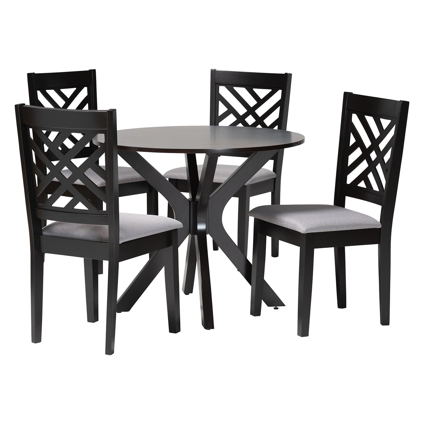 Baxton Studio Norah Modern Grey Fabric and Dark Brown Finished Wood 5-Piece Dining Set FredCo