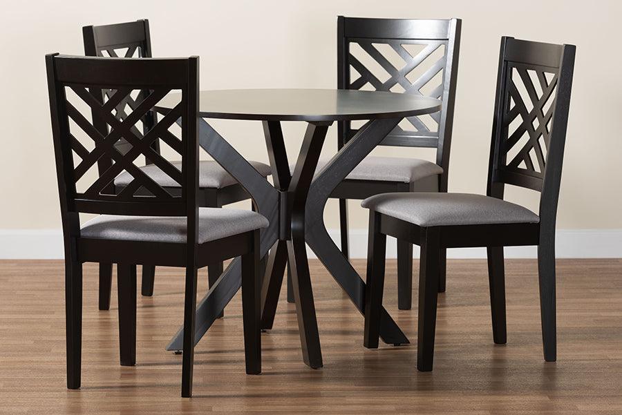 Baxton Studio Norah Modern Grey Fabric and Dark Brown Finished Wood 5-Piece Dining Set FredCo
