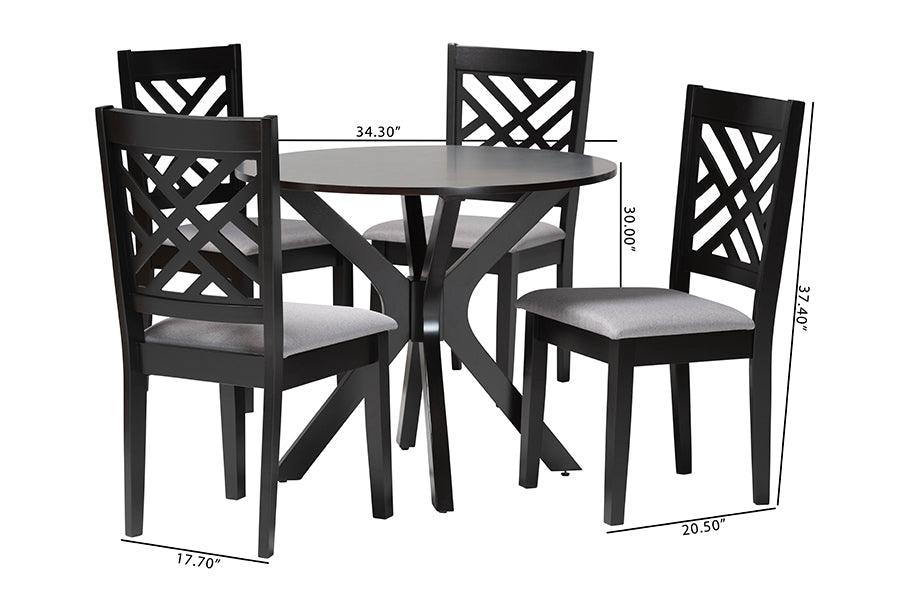 Baxton Studio Norah Modern Grey Fabric and Dark Brown Finished Wood 5-Piece Dining Set FredCo