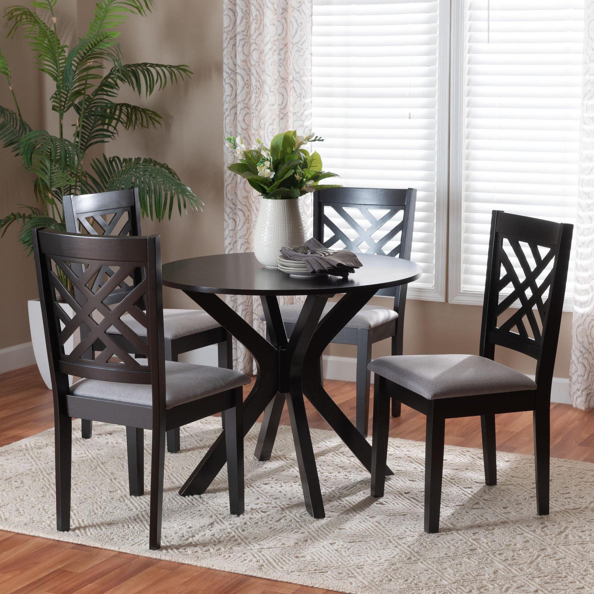 Baxton Studio Norah Modern Grey Fabric and Dark Brown Finished Wood 5-Piece Dining Set FredCo