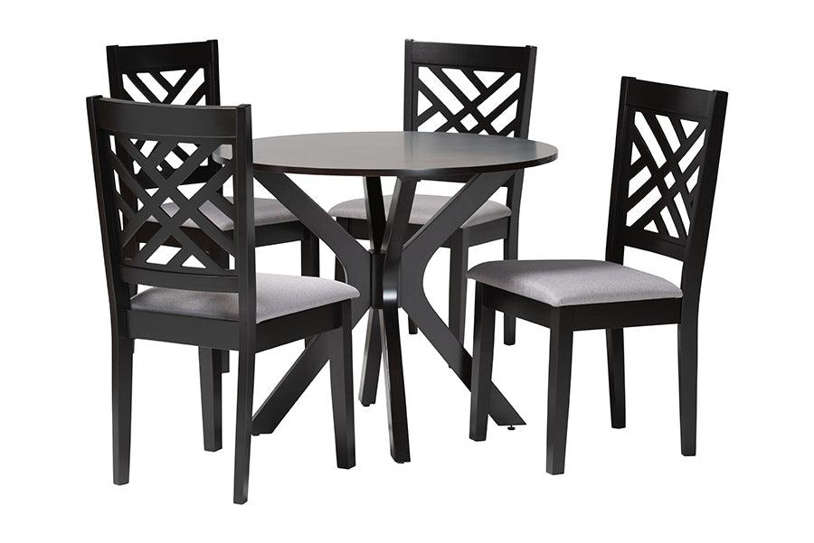 Baxton Studio Norah Modern Grey Fabric and Dark Brown Finished Wood 5-Piece Dining Set FredCo