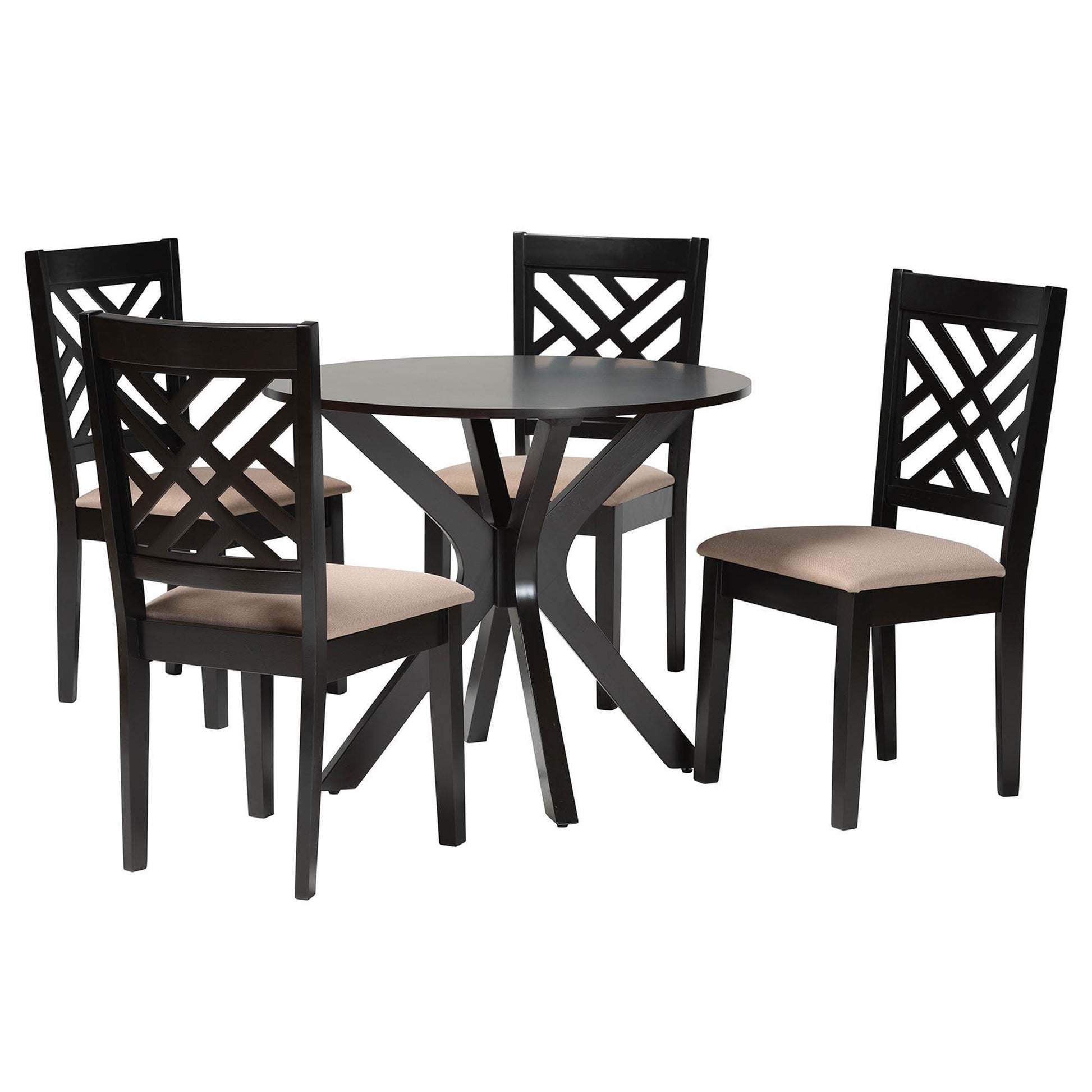 Baxton Studio Norah Modern Sand Fabric and Dark Brown Finished Wood 5-Piece Dining Set FredCo