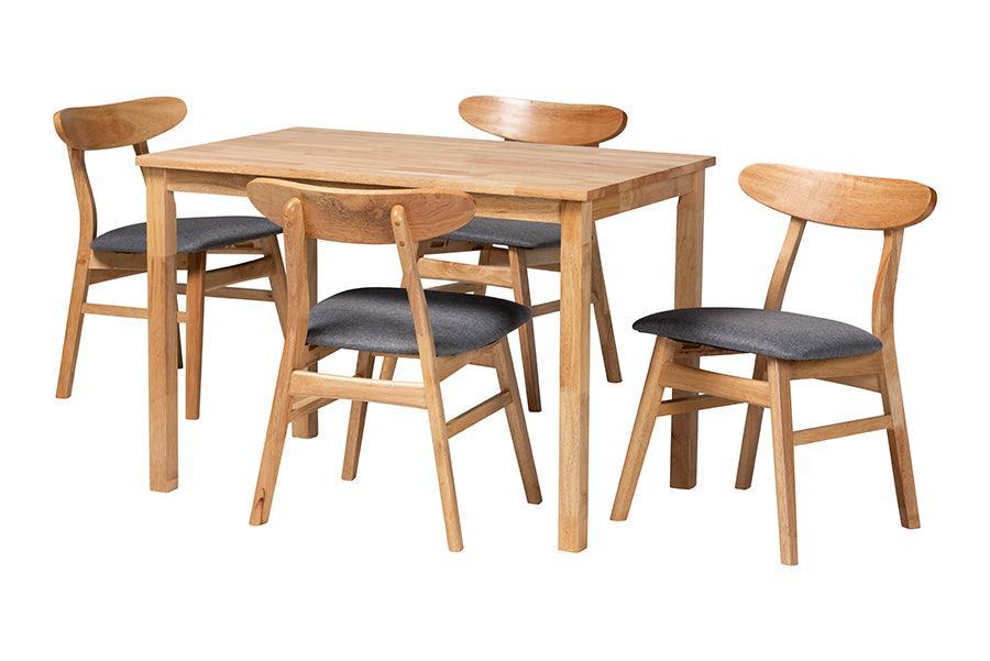 Baxton Studio Norwin Mid-Century Grey Fabric and Natural Brown Finished Wood 5-Piece Dining Set FredCo