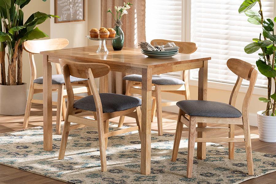 Baxton Studio Norwin Mid-Century Grey Fabric and Natural Brown Finished Wood 5-Piece Dining Set FredCo