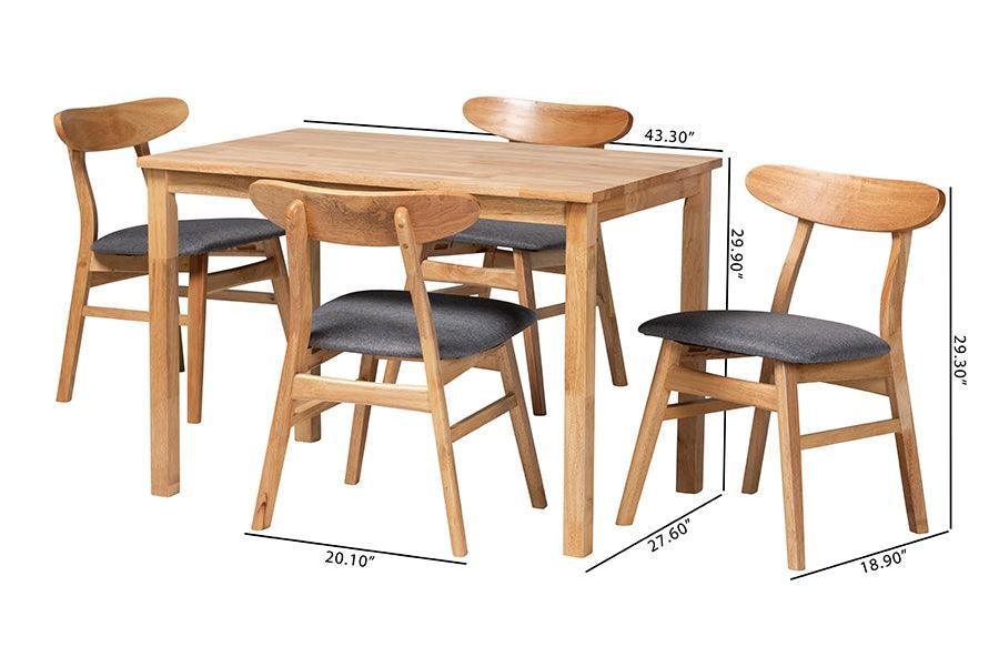 Baxton Studio Norwin Mid-Century Grey Fabric and Natural Brown Finished Wood 5-Piece Dining Set FredCo