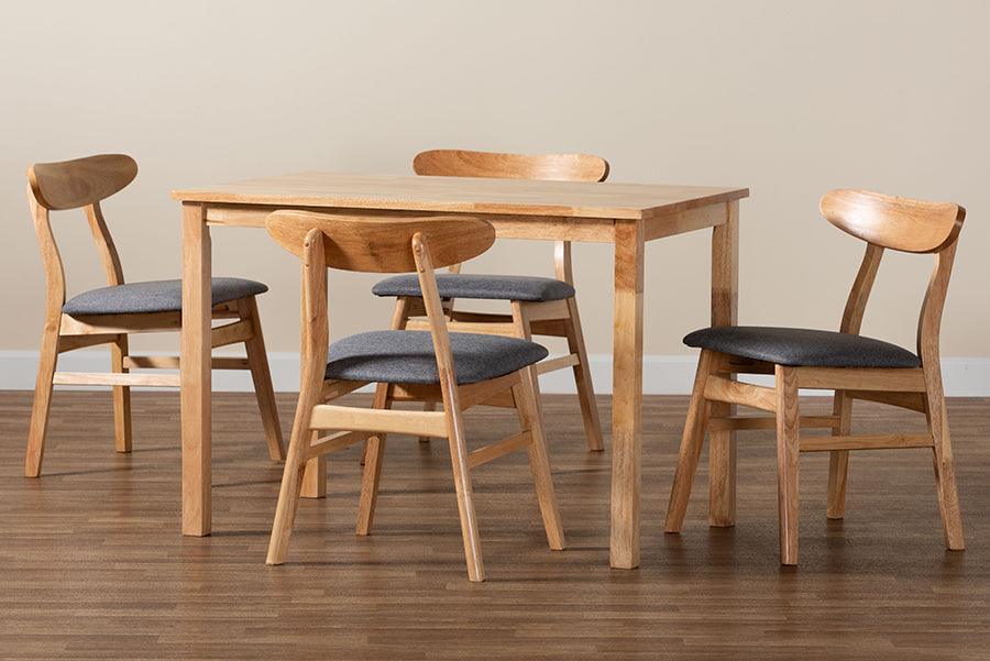 Baxton Studio Norwin Mid-Century Grey Fabric and Natural Brown Finished Wood 5-Piece Dining Set FredCo