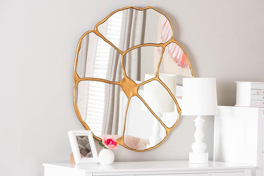 Baxton Studio Novia Antique Goldleaf Flower Accent Wall Mirror FredCo