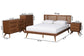 Baxton Studio Nura Mid-Century Modern Walnut Brown Finished Wood and Rattan King Size 4-Piece Bedroom Set FredCo