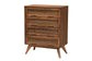Baxton Studio Nura Mid-Century Modern Walnut Brown Finished Wood and Rattan King Size 4-Piece Bedroom Set FredCo