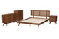 Baxton Studio Nura Mid-Century Modern Walnut Brown Finished Wood and Rattan King Size 4-Piece Bedroom Set FredCo