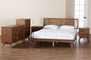Baxton Studio Nura Mid-Century Modern Walnut Brown Finished Wood and Rattan King Size 5-Piece Bedroom Set FredCo