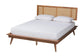 Baxton Studio Nura Mid-Century Modern Walnut Brown Finished Wood and Rattan Queen Size 3-Piece Bedroom Set FredCo