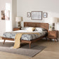 Baxton Studio Nura Mid-Century Modern Walnut Brown Finished Wood and Rattan Queen Size 3-Piece Bedroom Set FredCo