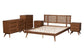 Baxton Studio Nura Mid-Century Modern Walnut Brown Finished Wood and Rattan Queen Size 5-Piece Bedroom Set FredCo