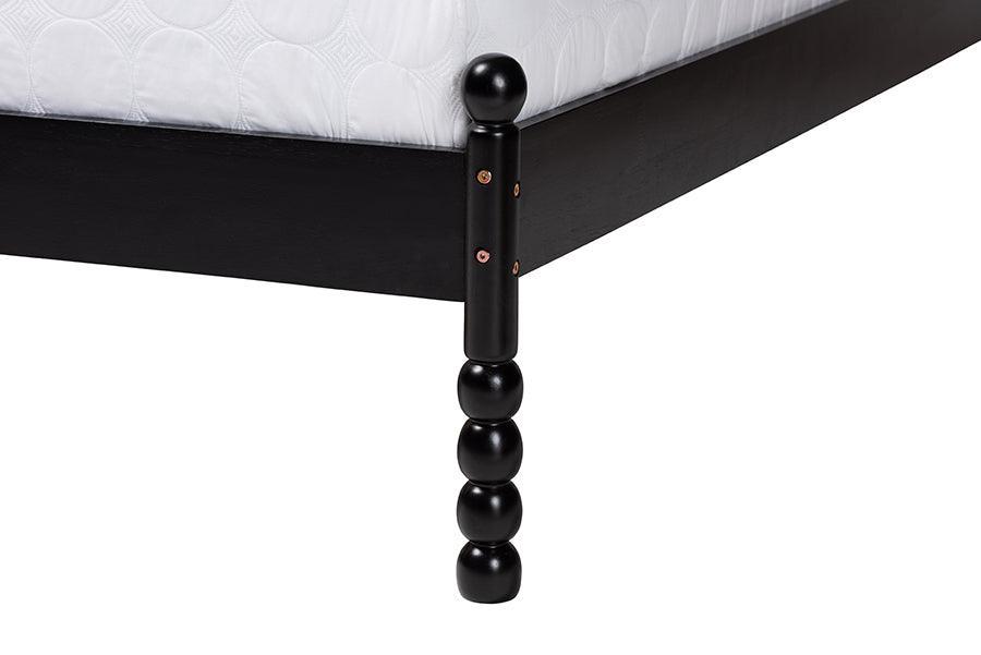 Baxton Studio Okena Mid-Century Modern Black Wood Queen Size Platform Bed with Woven Rattan FredCo