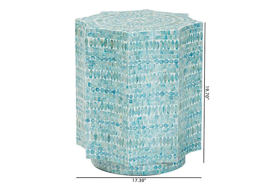 Baxton Studio Olesia Modern Bohemian Blue Mother of Pearl End Table FredCo