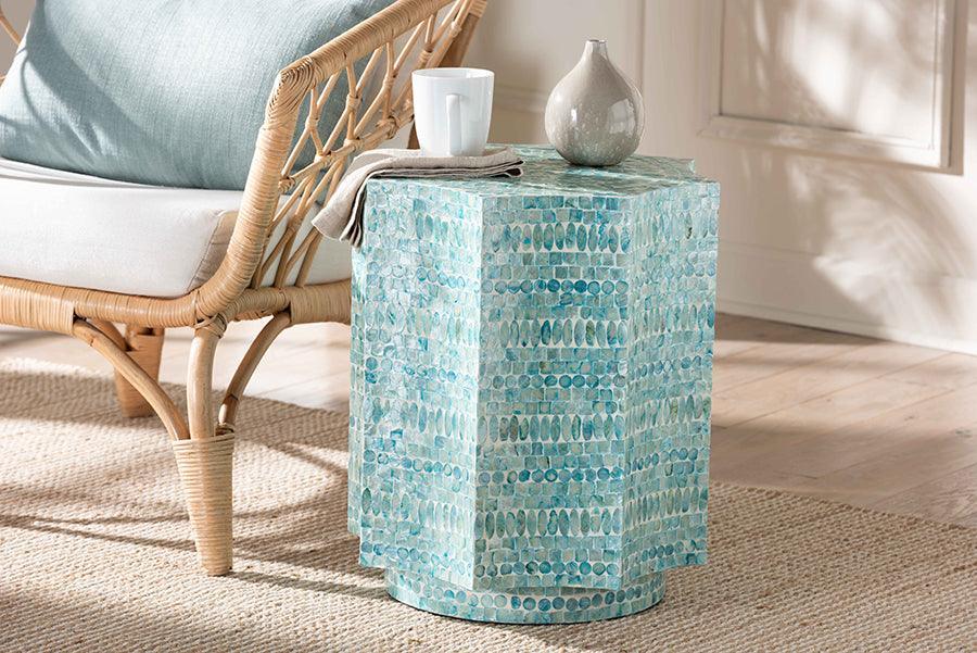 Baxton Studio Olesia Modern Bohemian Blue Mother of Pearl End Table FredCo