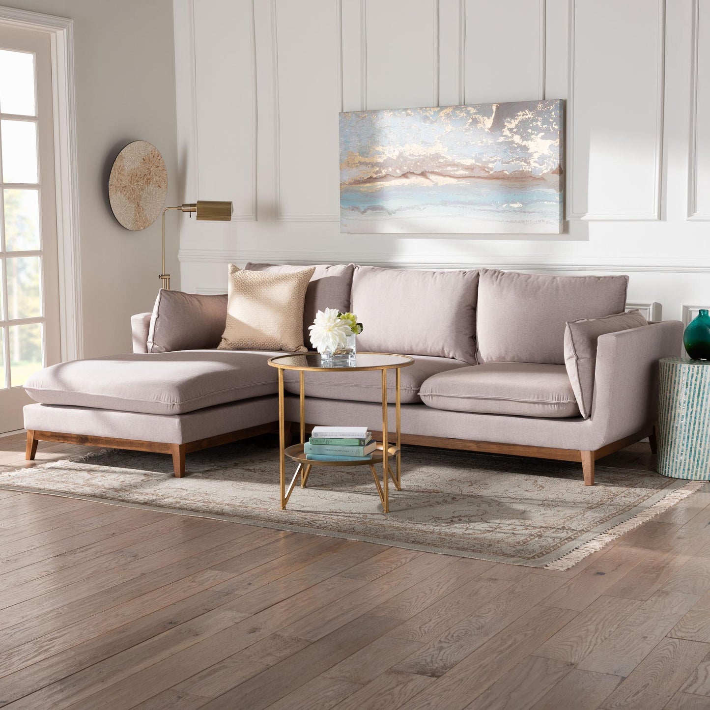 Baxton Studio Olson Modern Beige Fabric Left Facing Sectional Sofa FredCo