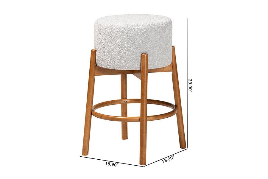 Baxton Studio Olwen Modern Japandi Light Grey Boucle Fabric and Walnut Brown Finished Wood 2-Piece Bar Stool Set FredCo